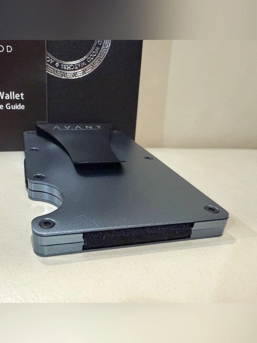 NEW Avant Wood Metal Card & Money Clip Wallet in Metallic Gray and Black
